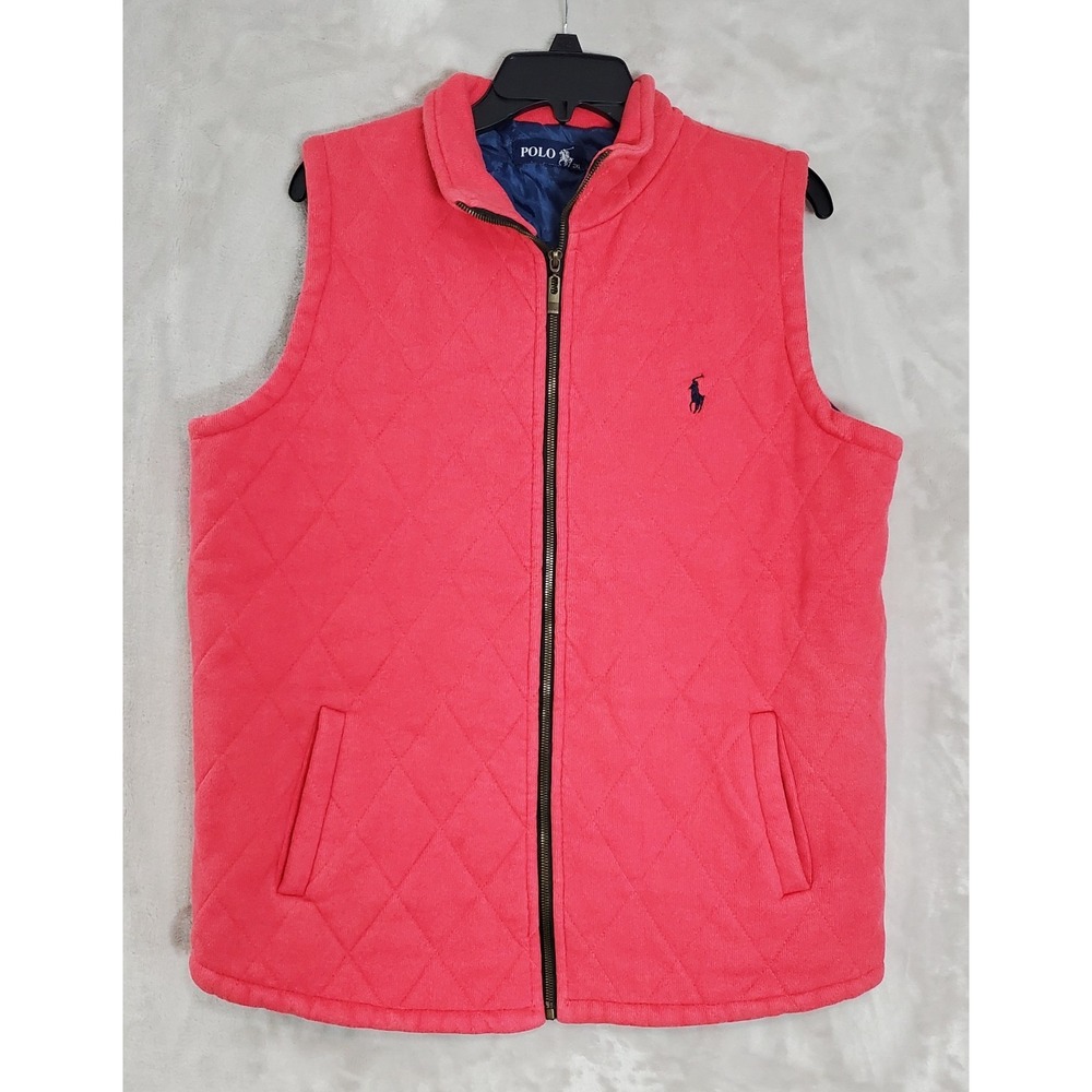 Polo Ralph Lauren Quilted Vest Womens 2XL Red/Pink Lined Soft Full Zip READ